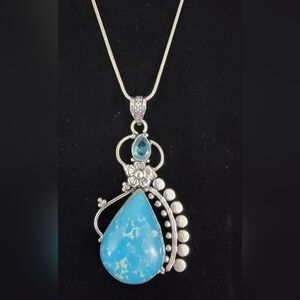 Handmade 925 Sterling Silver Dominican Blue Amazonite Gemstone Pendant & C…